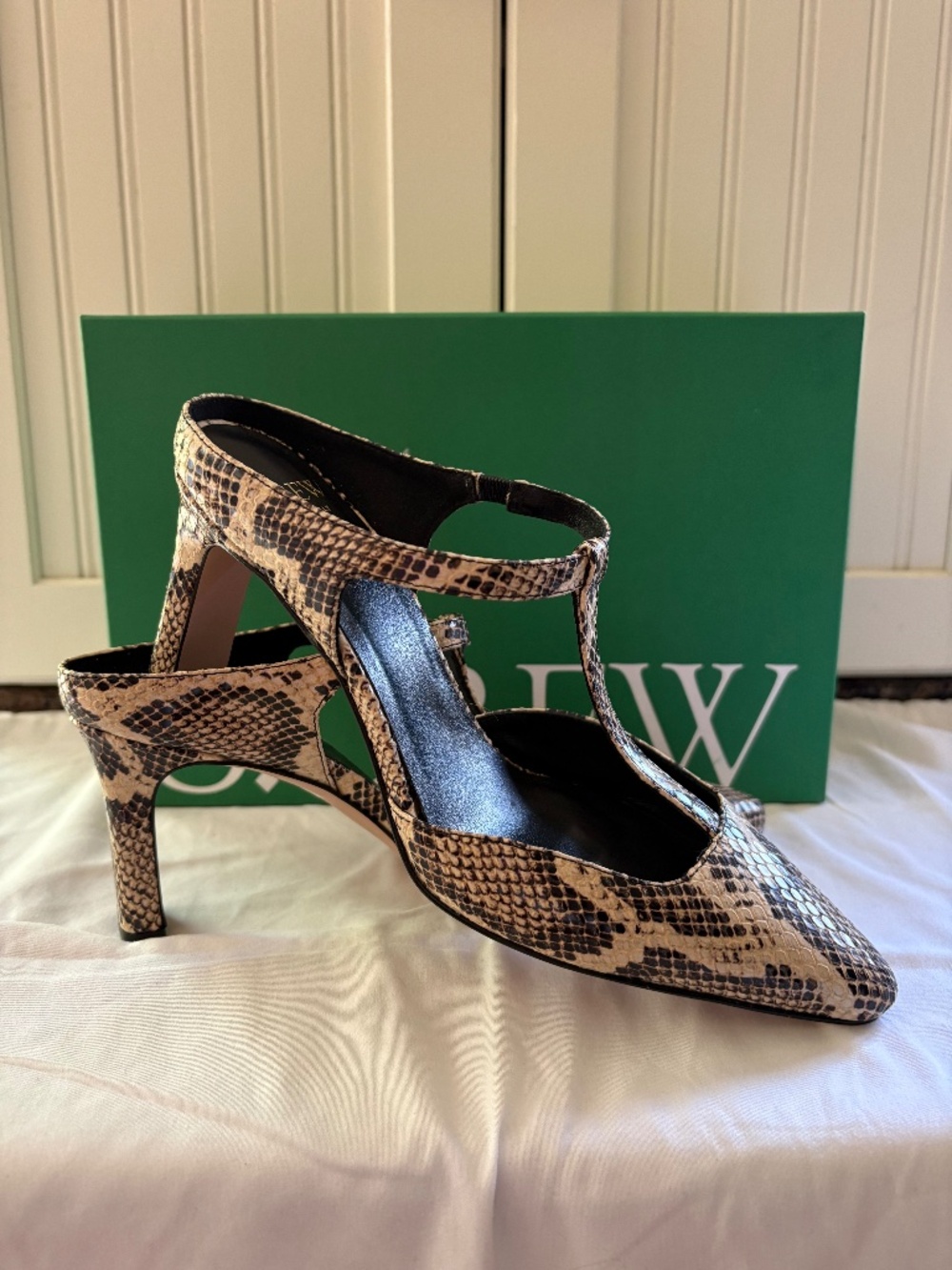 J Crew Womens Made-in-Italy T-strap pumps in snake-embossed leather 7/ 1/2